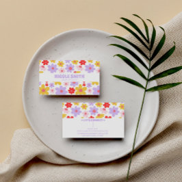 Retro Groovy Paarse Kleurrijke Bloemen Haar Stylis Visitekaartje