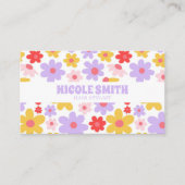 Retro Groovy Paarse Kleurrijke Bloemen Haar Stylis Visitekaartje (Voorkant)