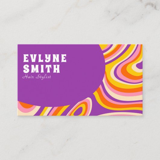 Retro Groovy Paarse QR Code 70s Psychedelic Unique Visitekaartje (Voorkant)