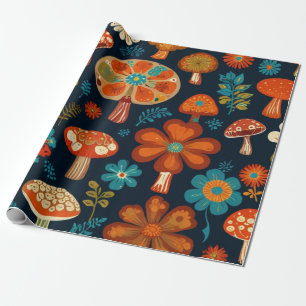 Retro Groovy Paddenstoel Bloem Patroon Cadeaupapier