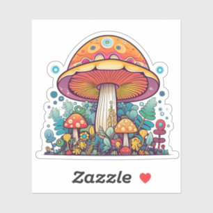 Retro Groovy Paddenstoel Oranje Teal Sticker