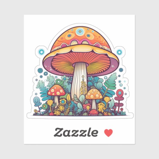 Retro Groovy Paddenstoel Oranje Teal Sticker (Vel)