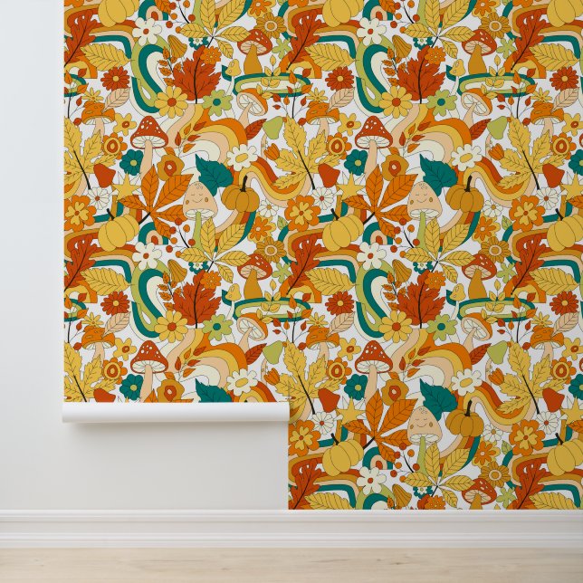 Retro Groovy-paddenstoelenpatroon Behang (Applicatie)