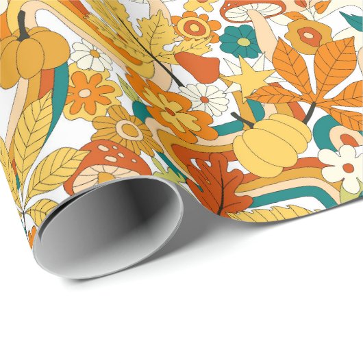 Retro Groovy-paddenstoelenpatroon Cadeaupapier (Rol Hoek)