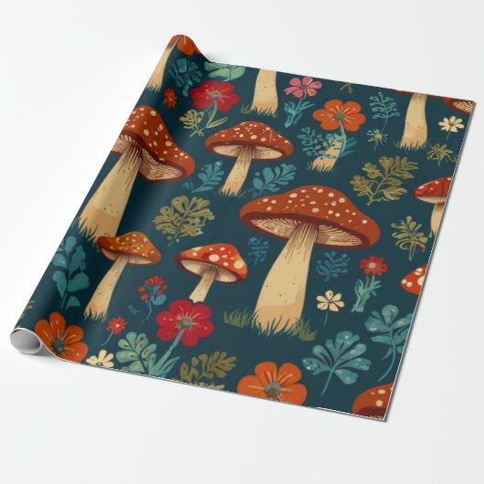 Retro Groovy-paddenstoelenpatroon Cadeaupapier (Uitgerold)