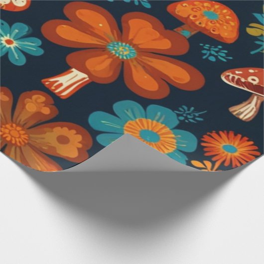 Retro Groovy-paddenstoelenpatroon Cadeaupapier (Hoek)