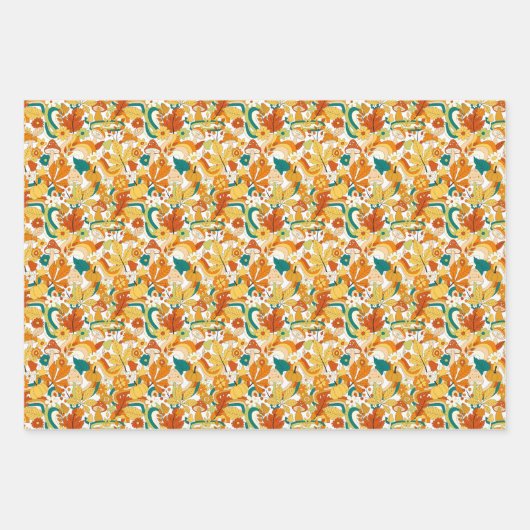 Retro Groovy-paddenstoelenpatroon Inpakpapier Vel (Voorkant 2)