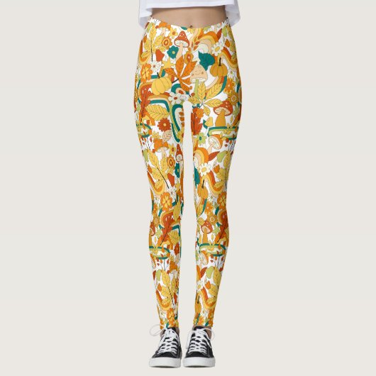 Retro Groovy-paddenstoelenpatroon Leggings (Voorkant)