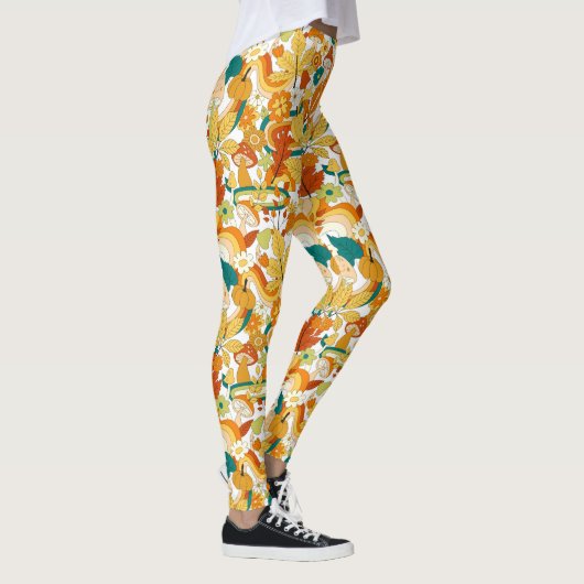 Retro Groovy-paddenstoelenpatroon Leggings (Rechts)