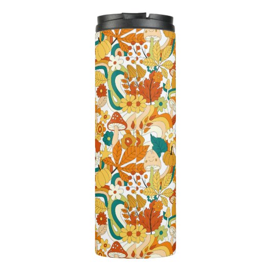 Retro Groovy-paddenstoelenpatroon Thermosbeker (Achterkant)