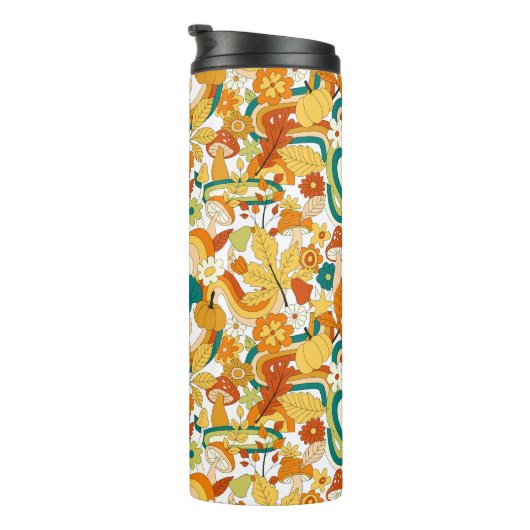 Retro Groovy-paddenstoelenpatroon Thermosbeker (Geroteerd rechts)