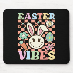 Retro Groovy Pasen Vibes Bunny Geruite Smile Wo Muismat