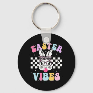 Retro Groovy Pasen Vibes Konijn Geruit Voor Vrouwe Sleutelhanger