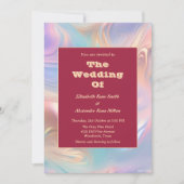 Retro groovy pastel abstracte golven bruiloft kaart (Voorkant)