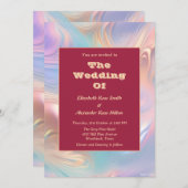 Retro groovy pastel abstracte golven bruiloft kaart (Voorkant / Achterkant)
