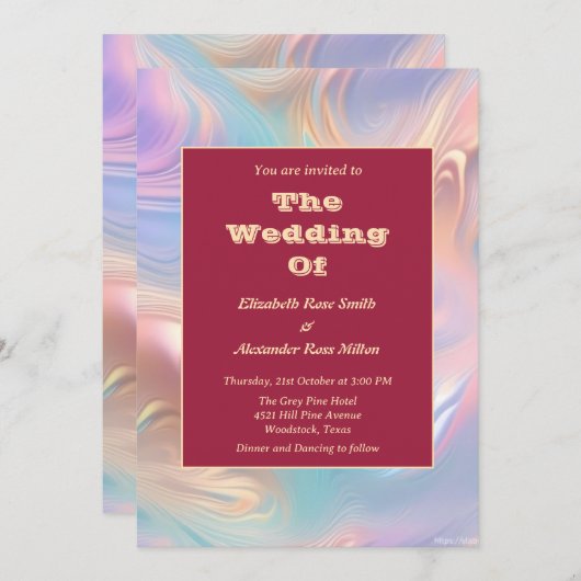 Retro groovy pastel abstracte golven bruiloft kaart (Voorkant / Achterkant)