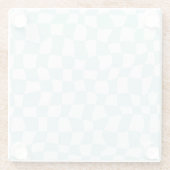 Retro Groovy Pastel Blue White Checkered Glazen Onderzetter (Achterkant)