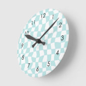 Retro Groovy Pastel Blue White Checkered Ronde Klok (Hoek)