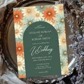 Retro groovy pastel kleuren bloemen boho boog kaart