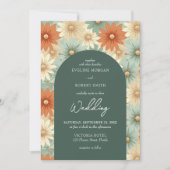 Retro groovy pastel kleuren bloemen boho boog kaart (Voorkant)