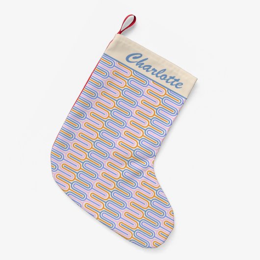 Retro Groovy Pastel Lines Patroon op maat Kleine Kerstsok (Voorkant (Hangend))