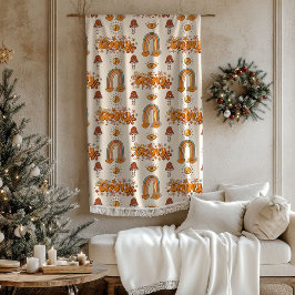 Retro Groovy Pastel Rainbows and Mushrooms Blanket Fleece Deken