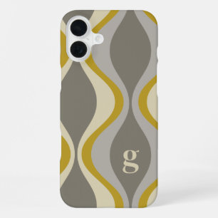 retro groovy patroon - monogram - goud taupe iPhone 16 plus hoesje