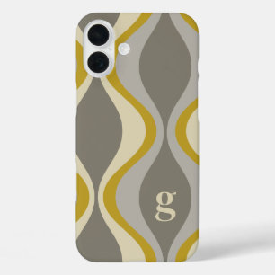 Retro Groovy Patroon - Monogram - Gouden Taupe iPhone 16 Plus Hoesje
