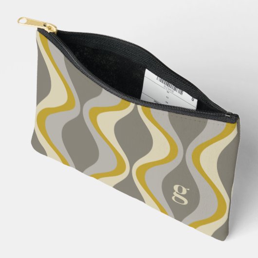 Retro Groovy Patroon - Monogram - Gouden Taupe Etui (Open)