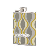 Retro Groovy Patroon - Monogram - Gouden Taupe Heupfles (Links)