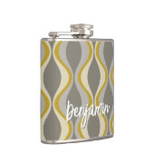 Retro Groovy Patroon - Monogram - Gouden Taupe Heupfles (Rechts)