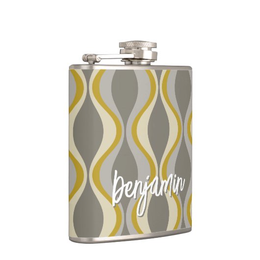 Retro Groovy Patroon - Monogram - Gouden Taupe Heupfles (Rechts)