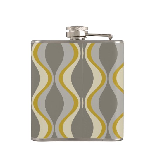 Retro Groovy Patroon - Monogram - Gouden Taupe Heupfles (Achterkant)