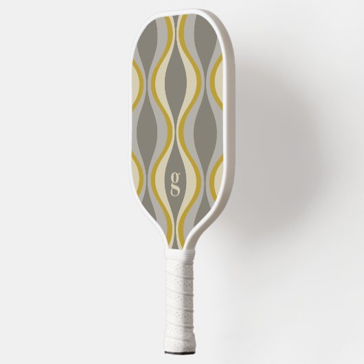 Retro Groovy Patroon - Monogram - Gouden Taupe Pickleball Paddle (Links)