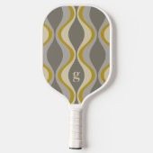 Retro Groovy Patroon - Monogram - Gouden Taupe Pickleball Paddle (Achterkant)