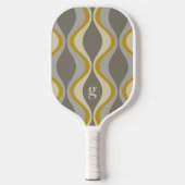 Retro Groovy Patroon - Monogram - Gouden Taupe Pickleball Paddle (Voorkant)
