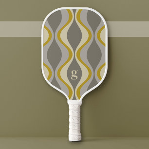 Retro Groovy Patroon - Monogram - Gouden Taupe Pickleball Paddle