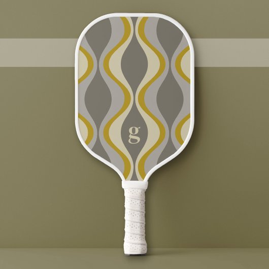 Retro Groovy Patroon - Monogram - Gouden Taupe Pickleball Paddle