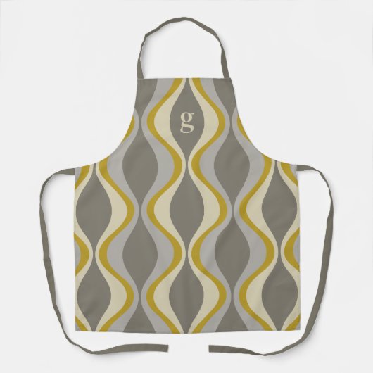Retro Groovy Patroon - Monogram - Gouden Taupe Schort (Voorkant)