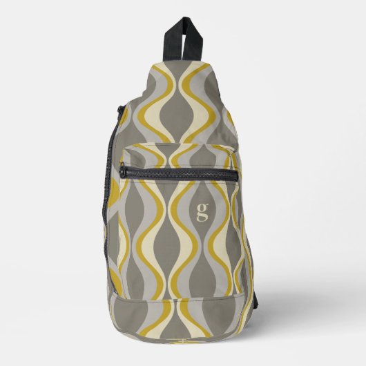 Retro Groovy Patroon - Monogram - Gouden Taupe Sling Bag (Voorkant)