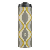 Retro Groovy Patroon - Monogram - Gouden Taupe Thermosbeker (Voorkant)
