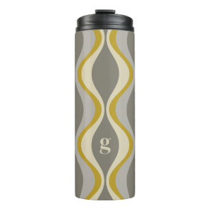 Retro Groovy Patroon - Monogram - Gouden Taupe Thermosbeker
