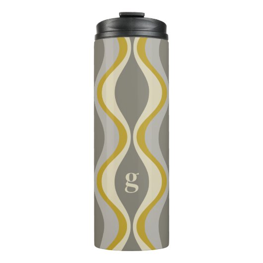 Retro Groovy Patroon - Monogram - Gouden Taupe Thermosbeker (Voorkant)