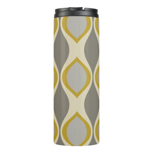 Retro Groovy Patroon - Monogram - Gouden Taupe Thermosbeker (Achterkant)