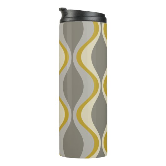 Retro Groovy Patroon - Monogram - Gouden Taupe Thermosbeker (Geroteerd rechts)