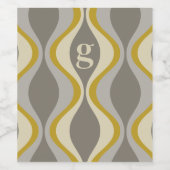 Retro Groovy Patroon - Monogram - Gouden Taupe Wijn Etiket (Enkel label)
