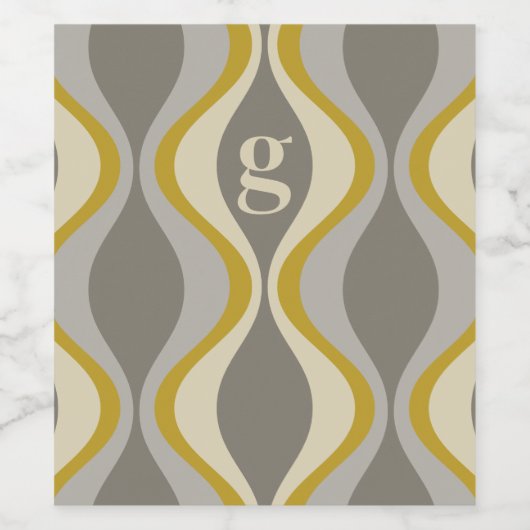 Retro Groovy Patroon - Monogram - Gouden Taupe Wijn Etiket (Enkel label)