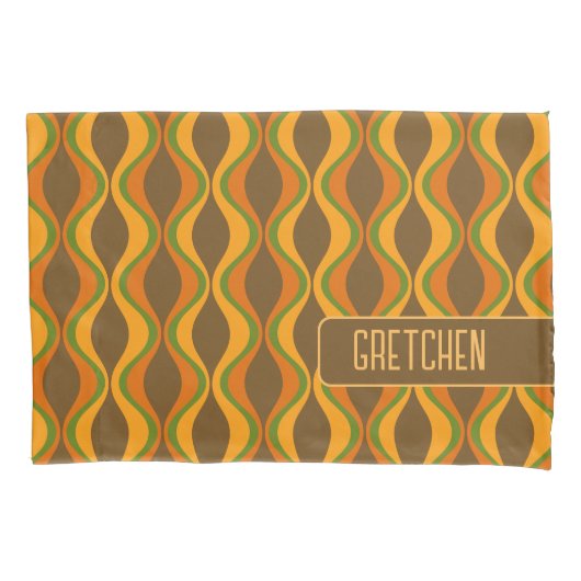 Retro Groovy patroon - Monogram - Olijf Kussensloop (Voorkant)