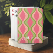 Retro Groovy Patroon - Monogram - Olijfroze Pokerkaarten