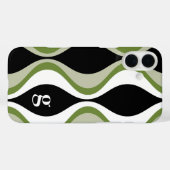 Retro Groovy Patroon - Monogram - Olijfzwart Case-Mate iPhone Case (Achterkant (horizontaal))